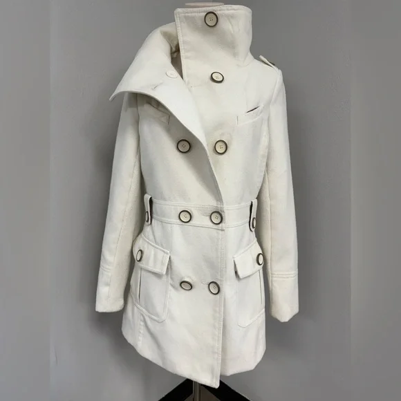 Joujou Women's Pea Coat Double Breasted, White Vintage,Tapered,Size Small - Picture 2 of 10
